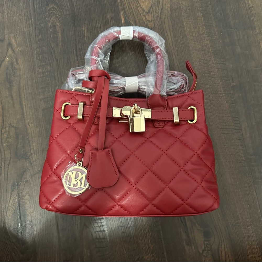 Studio Badgley Mischka BM-4162 Brick Red Quilted Mini Tote Crossbody NWT - Picture 9 of 15